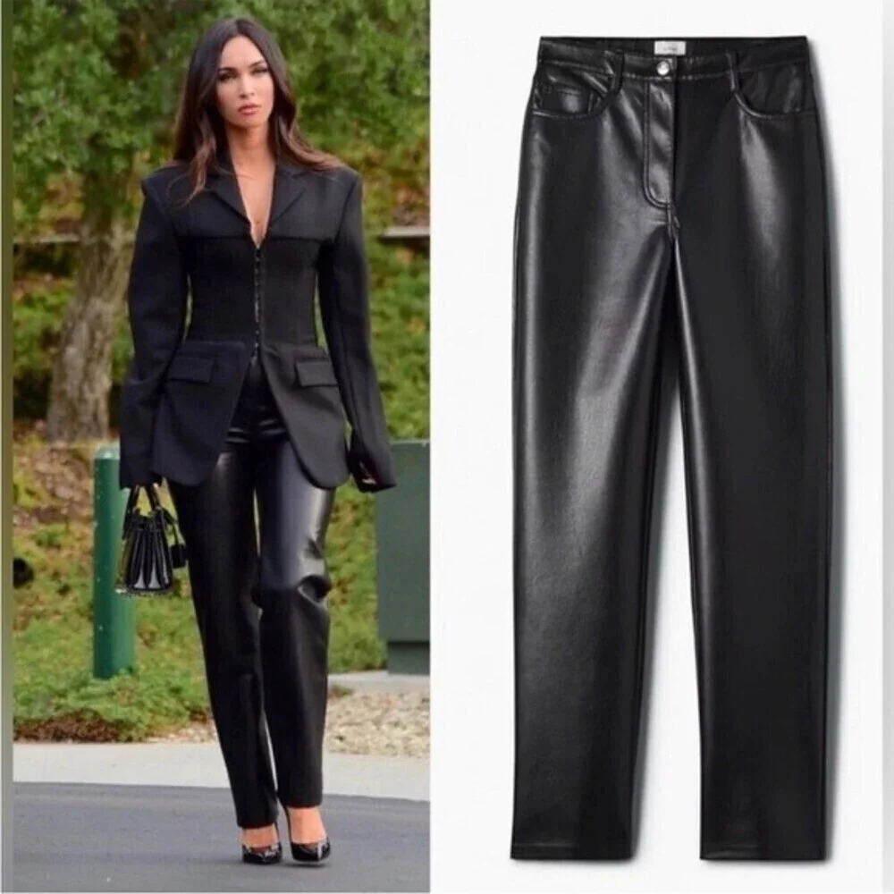 Aritzia Melina Black Vegan Leather Trousers Pant, Black size 10